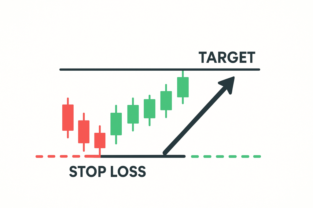 Risk Reward Ratio trading concept with entry, stop loss and target illustration