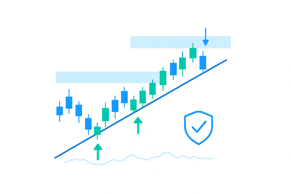 Entry Setup illustration showing entry, exit, trend, support resistance and risk management concepts