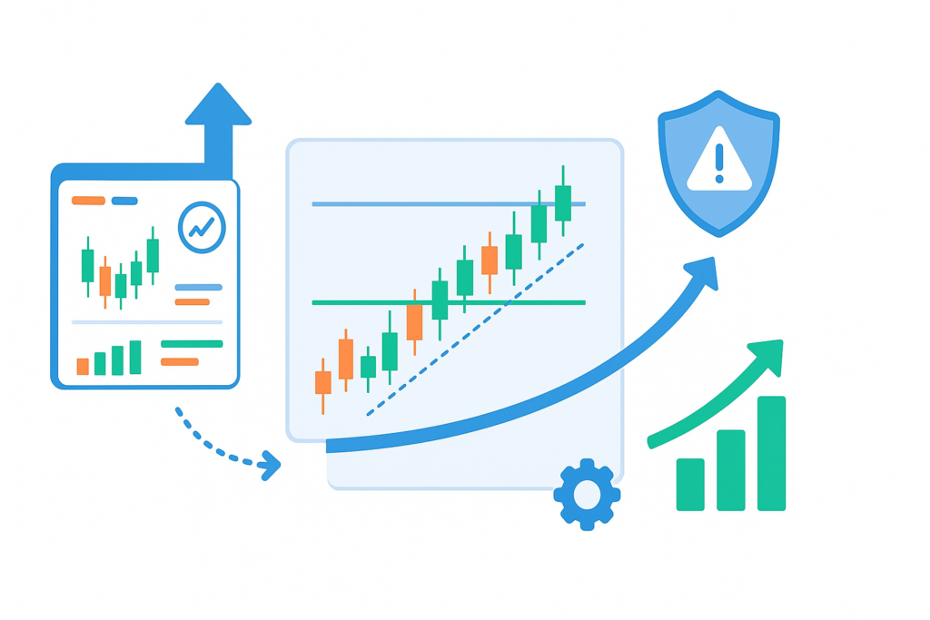 Binary Options Account beginner account setup with chart and risk management illustration